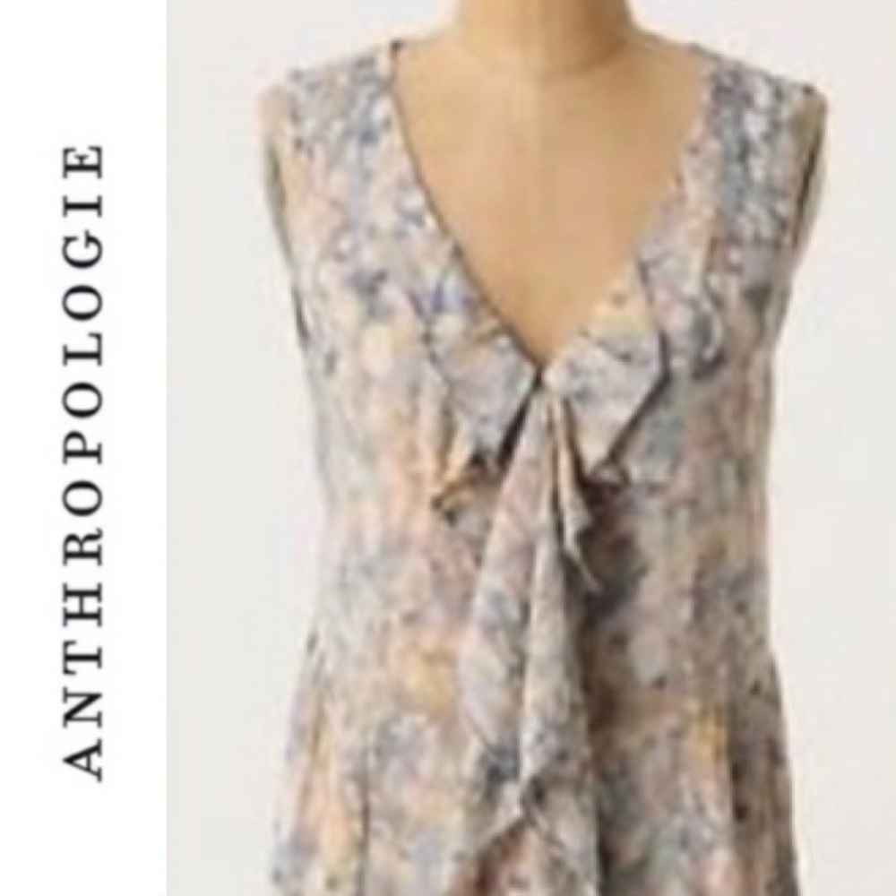 anthropologie watercolor ruffle blouse